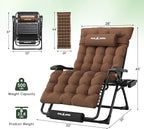 Amopatio Oversized Zero Gravity Padded Chair w/Removable Cushion&Headrest, XXL 33In Reclining Camping Lounge Chair Upgraded Lock and Footrest, Folding Patio Recliner for Indoor Outdoor, Brown