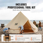 VEVOR Canvas Tent Bell, Yurt 4 Seasons for Camping with Stove Jack, Breathable Holds up to 4 People, Family Camping Outdoor Hunting Party