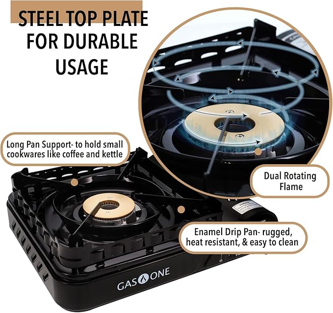 GasOne 15,000 BTU Propane or Butane Stove Dual Fuel Stove Portable Camping Stove - Patented - with Carrying Case Great for Emergency Preparedness Kit