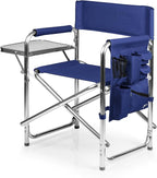 PICNIC TIME Sports Chair with Side Table and Armrest Caddy, Lightweight Aluminum Folding Outdoor Camping Chair for Adults, Portable Director Style Lawn Seating with Pockets & Carry Strap, (Navy Blue)