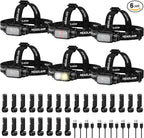 Rechargeable LED Headlamp 6 Pack, High Lumen Super Bright Head Lamp with Red Light, Motion Sensor, 5 Modes, 90° Adjustable, Waterproof Lightweight Headlamps for Adult Running, Camping, Fishing