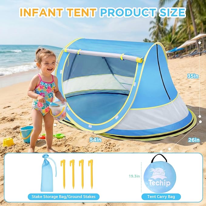 Baby Beach Tent, Pop Up Beach Tent Sun Shade for Beach, UPF 50+ UV Protection Sun Shelters for Infants with Carry Bag for Outdoor Travel, Camping(Blue)