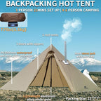 DANCHEL OUTDOOR Backpacking Hot Tent with Stove Jack, 4 Season Lightweight Tipi Tent for 2/4/6 Person Winter Camping Hunting, 10.5FT-16.4FT