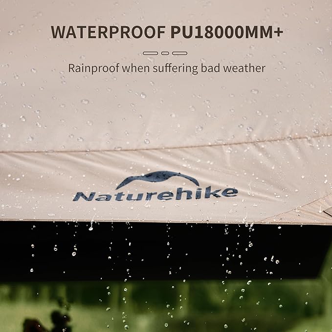 Naturehike Cloud Skies Camping Tent Tarp with Poles, Waterproof PU 18000mm+ Rain Shelter, Anti-UV UPF2000+ Camping Sun Shelter Canopy