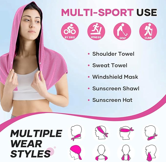 Cooling Hoodie Towel: Cooling Towels for Neck and Face Sun Protection Instant Cool for Hot Weather Hiking Camping Running Golf Gardening Fishing Music Festivals Theme Parks Beach - 3 Packs