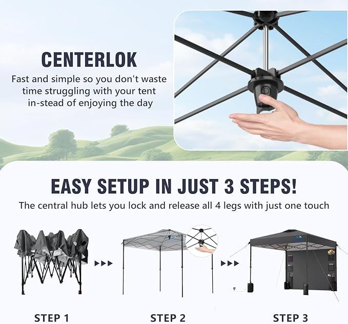 10X10 Pop Up Canopy Tent,Removable Pockets Sidewall for Extra Storage,Easy Up Canopy,Heavy Duty One Person Set Up Event Tent,Grey