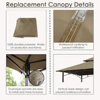 Grill Gazebo Replacement Canopy Roof – Hugline 5x8 Outdoor Grill Shelter Canopy Top Double Tiered BBQ Tent Cover Fit for Model L-GG001PST-F (Khaki Ripstop)