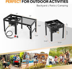 Bonnlo Single Burner Propane Stove with Foldable Side Shelf, 75000BTU Portable Propane Burner with Adjustment Regulator, Gas Stove for Outdoor Camping Patio Cooking Turkey Frying Seafood Boiling