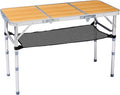 Tri-fold Folding Picnic Table,Outdoor Camping Table Lightweight Portable Aluminum Outdoor Table with Adjustable Heights with Carry Handle,for Outdoor Indoor Hiking Camp BBQ Beach (Wooden, 3ft)