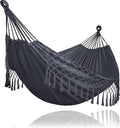 SUNCREAT Hammocks Outdoor Camping Double Hammock with Tassel, Fabric Hammock for Backyard, Dark Gray