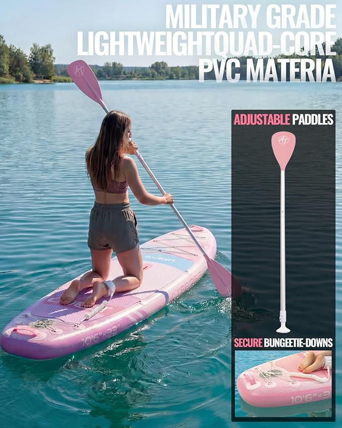 10'6''x33''Inflatable Stand Up Paddle Board, 400lbs Extra Wide Blow Up Paddle Board with Kayak Seat, Premium SUP Accessories Kit & Backpack, Non-Slip Stable Deck Boat for Yoga Fishing Surf