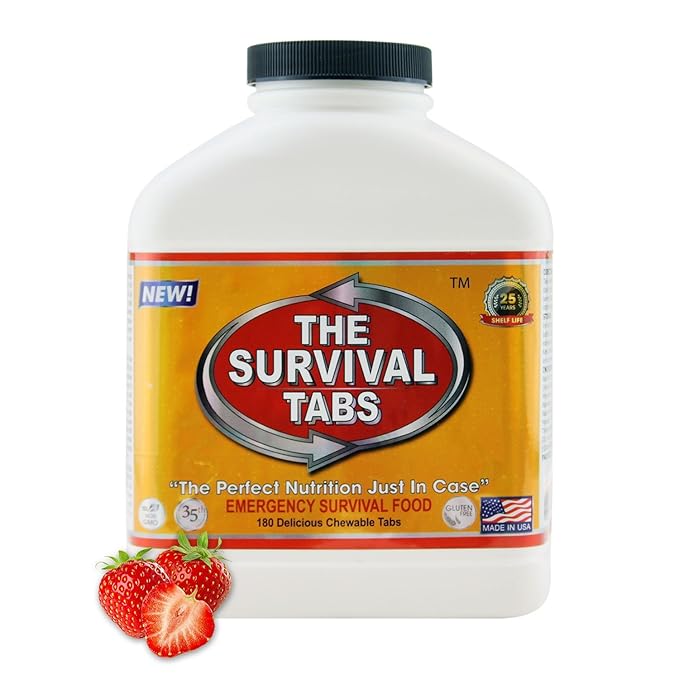 Rogue Emergency Survival Ration Gluten-Free, Non-GMO The Survival Tabs 25 Years Shelf Life (180 Tablets/Black Bottle/Strawberry)