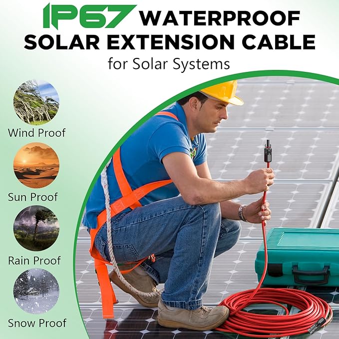Oududianzi 10AWG Solar Extension Cable 70Ft, Solar Panel Extension Cable, 10 AWG Solar Wire, PV Wire, Solar Panel Wires and Connectors for Solar Systems (70FT Red+70FT Black)