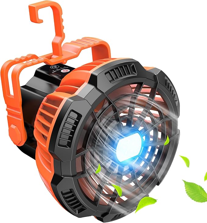 Portable Camping Fan & Lantern, (40H Max Working) Rechargeable Battery Operated Fans & Hook, 15000mAh Glamping Tent Hanging Fan for Car Camping Essentials Accessories,Hiking,Hurricane Survival Gear