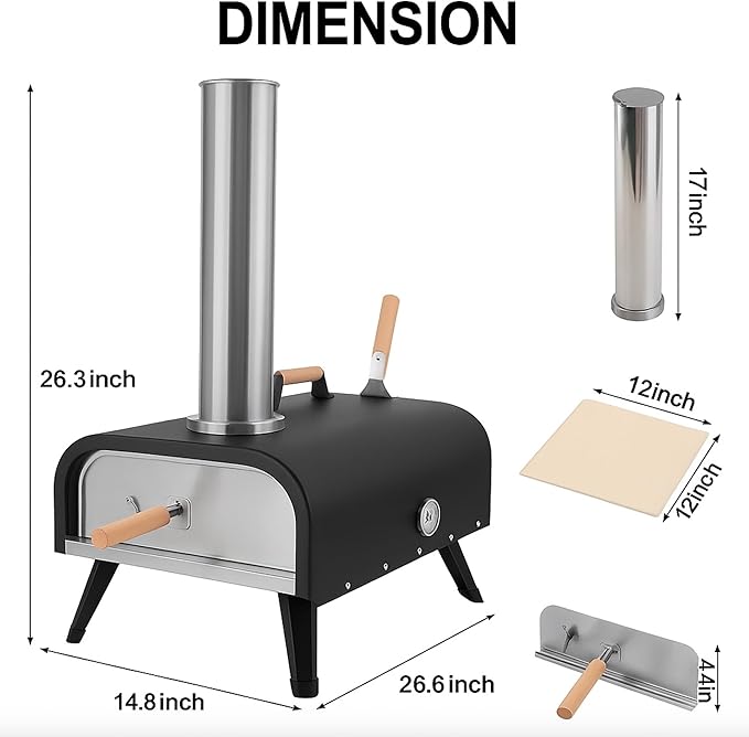 Pizza Oven Outdoor 12" Wood Fired Pizza Stove for Outside Portable Stainless Steel Camping Stove for Backyard Picnics Party Cooking Grilling Stove