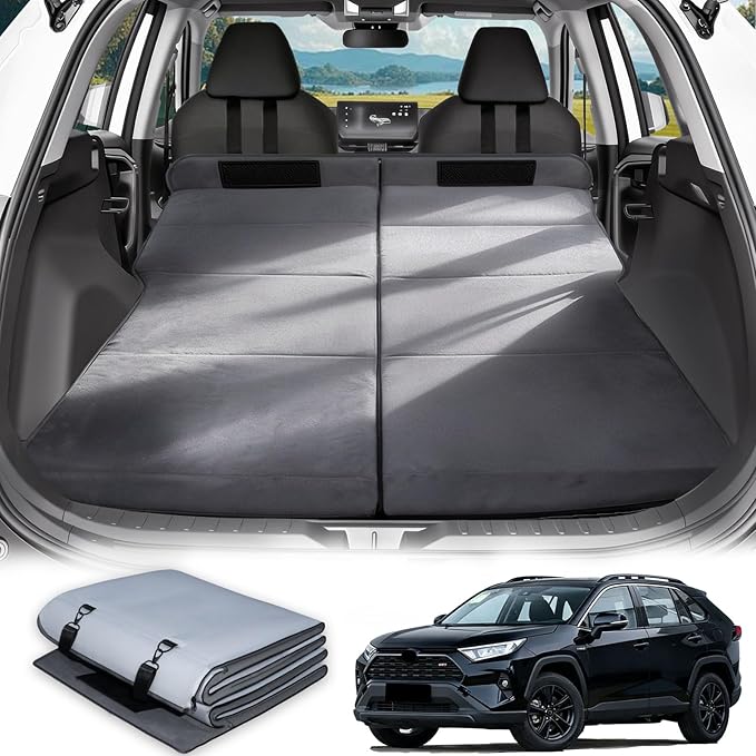 Portable Camping Bed for RAV4 Trunk, Foldable Sleeping Platform | Car Camping Essentials, Flocking Foam Car Mattress, Portable No-Inflation Travel Bed, Camping Beds for Adults, Trunk Use, Gray