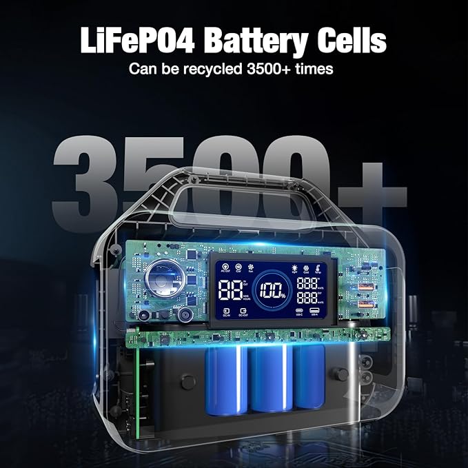 GRECELL Portable Power Station 300W with 80W Foldable Solar Panel, 230Wh LiFePO4 (LFP) Battery with Portable Solar Charger IP67 Waterproof Outdoor Cell Phone Solar Charger for Camping