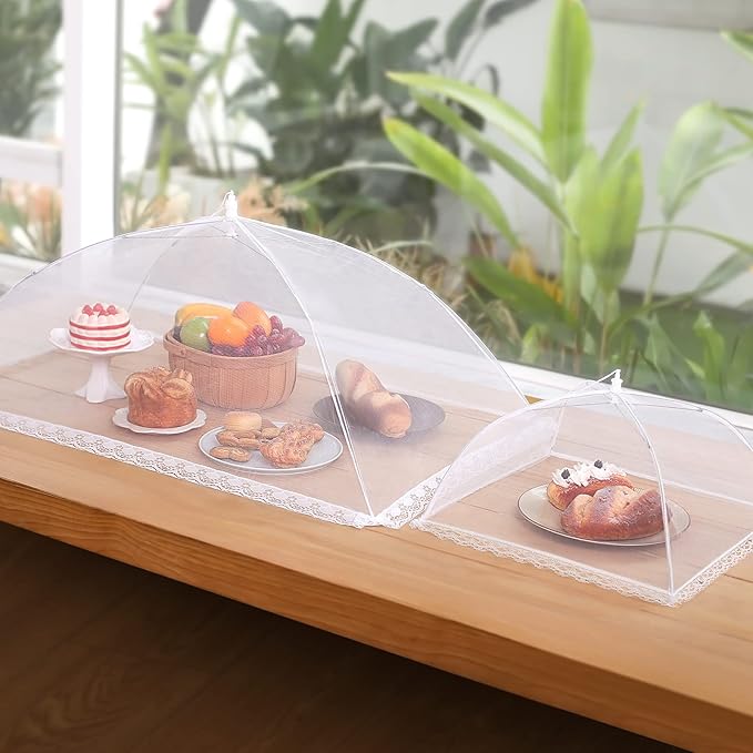 Food Covers for Outside - 1 Extra Large (40 x 25 in) & 4 Large (17 x 17 in) Food Tents/Food Covers for Outdoors Mesh Screen, Picnic Pool Party Supplies, Pop-Up and Collapsible