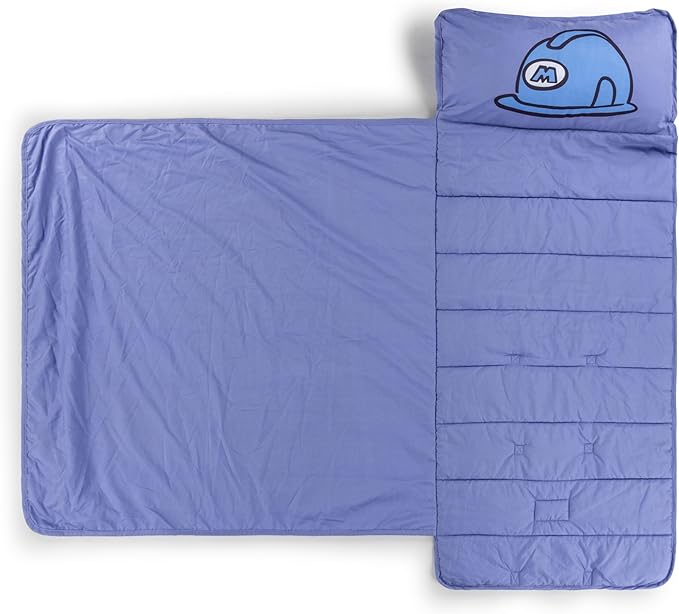Jay Franco Kids Nap Mat with Embedded Pillow & Blanket – Soft 46"x20" Microfiber Sleeping Bag with Name Tag & Handle for School, Travel, Sleepover
