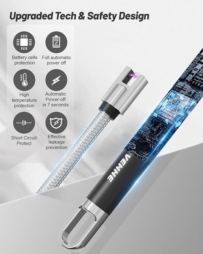 VEHHE USB Lighter, Candle Electric Lighter with Safety Lock Rechargeable Arc Lighters with LED Display, 360° Flexible Long Neck Lighters for Candles Grilling Cooking Barbecue Camping Windproof