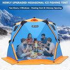 Upgraded 6–12 Person Insulated Ice Fishing Tent with Stove Jack, Dual-Layer 210D Oxford Thermal Shelter, 2 Doors 4 Windows, Pop-Up Ice Shanty for Winter Camping, Outdoor Use Silver-8-12Person