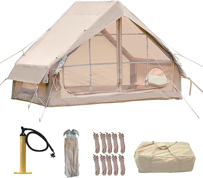 4-6 Person Inflatable Tent with Pump, Easy Setup 4-Season Waterproof Camping Tent, Family Glamping Tents with 12 Mesh Windows, All Weather Outdoor Tent, Camping Tents with Windows