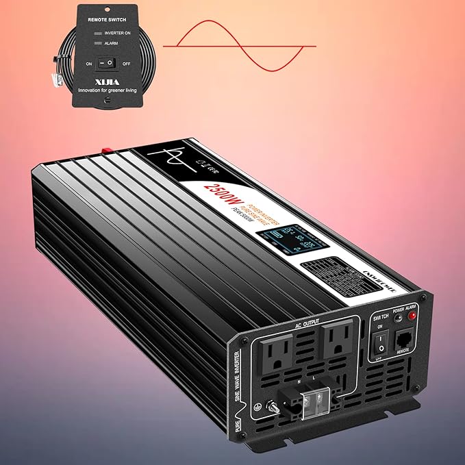 Xijia 2500W Pure Sine Wave Inverter，48V to 120V AC Converter for Home，Solar Systems，Remote and Bluetooth Control for Truck，Camping，with 2 US AC Socket，Surge Power 5000W