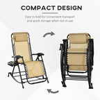 Outsunny Outdoor Rocking Chairs, Foldable Reclining Zero Gravity Lounge Rocker with Pillow, Phone & Cup Holder, Combo Design with Folding Legs, Beige