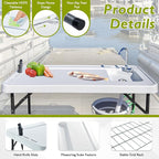 Folding Fish Cleaning Table Portable Camping Sink with Faucet Drainage Hose & Sprayer Outdoor Fillet Station Grid Rack Knife Groove for Picnic Fishing, Black