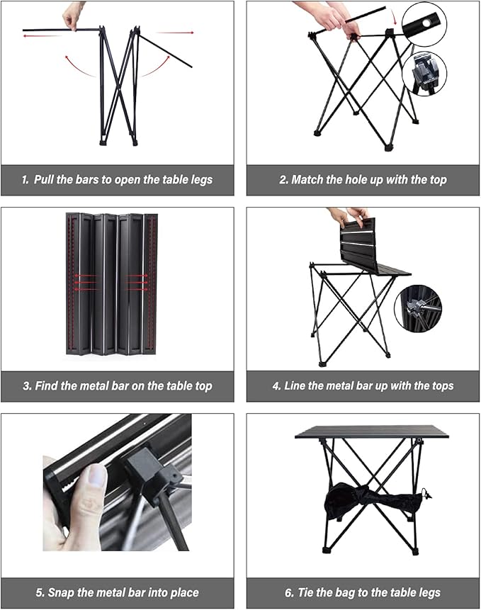 Camping Table Folding Portable Camp Side Table Aluminum Lightweight Carry Bag Beach Outdoor Hiking Picnics BBQ Cooking Dining Kitchen Black Medium