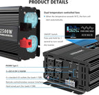 2500W Pure Sine Wave Inverter 12V DC to 120V AC, with164ft Wireless Remote & Dual USB/Type-C Fast Charging for RV, Home Emergency, Off-Grid Solar, Upgraded of 2000 watt Inverter