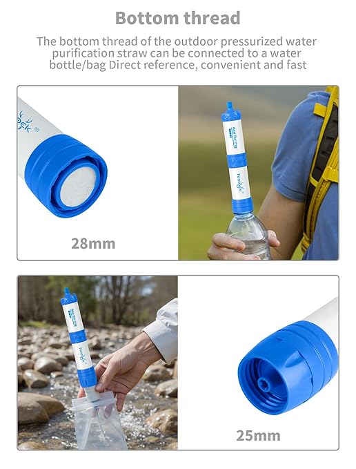 Tentock Portable Water Filter, 0.01 Micron 2-Way Survival Straw for Camping & Emergency, 1000L Capacity， Lightweight Water Purifier for Hiking, Backpacking