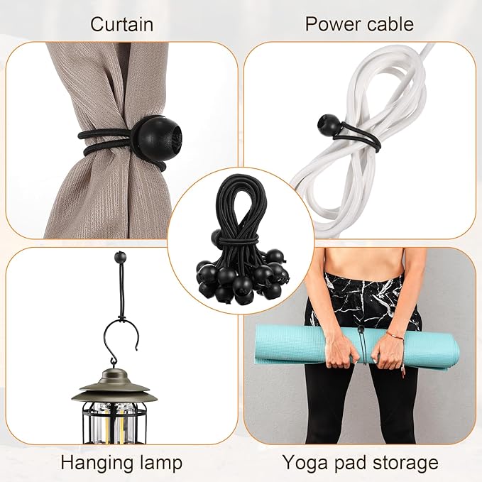 100PCS 6inch Ball Bungee Cords, Heavy Duty Bungee Cords with Balls for Shelter Camping Cargo Tent Poles UV Resistant, Indoor & Outdoor Tarp Tie Downs for Organize and Secure