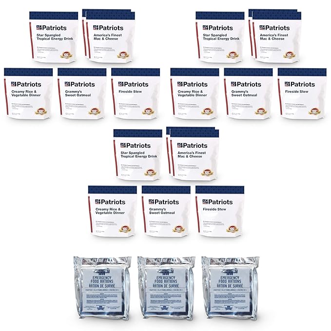 4Patriots 3 1-Week Survival Food Kits + 3 Emergency Food Bar Packs Bundle: 152 Delicious Servings