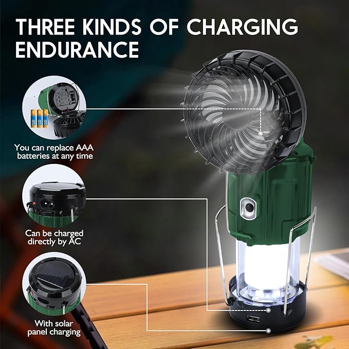 2025 Solar Camping Lantern with Fan,Rechargeable Camping Fans Charging for Phone, Battery Operated Light for Hurricane Power Outage Tent Emergency Camping Gear Must Haves, Christmas gifts for Mens Dad