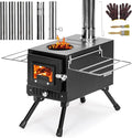 Upgraded Hot Tent Stove – High-Temperature Wood Burning with 7-Section Roll-Edge Chimney, Reinforced Door Frame, Airtight Body & Tempered Glass – Portable for Camping, Ice Fishing, Hunting
