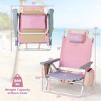 Goplus Beach Chair, Folding Backpack Beach Chairs for Adults with 5 Positions, Head Pillow, Cooler Bag, Towel Bar, Cup Holders, Sunbath Sling Tanning Lounge, Foldable Layout Camping Chairs