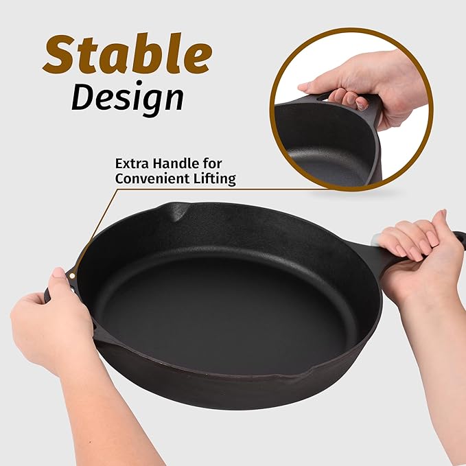 Zulay Kitchen Pre-Seasoned Cast Iron Skillet – 12.5 Inch Heavy Duty Frying Pan for Indoor & Outdoor Cooking – Oven, Stovetop, Induction, Grill & Campfire Safe