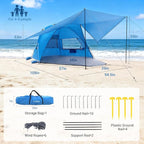 Elegear Beach Tent with Canopy, 1-Second Setup Pop Up Sun Shelter Shade, UPF 50+ UV Protection Silver-Coated Lightweight Portable Beach Cabana