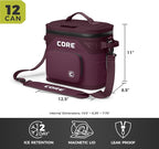 CORE Magnetic Leak Proof Soft Cooler with Waterproof Zipper | Insulated Bag Portable Ice Chest Box | Best Soft Cooler for Food & Beverages for Tailgating, Car Camping, Travel, and Family Beach Picnics