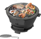 Happygrill Cast Iron Hibachi Charcoal Grill, Portable Japanese BBQ Grill w/ 12” Double-Sided Grate, Air Regulating Door & Fire Gate, Outdoor Tabletop Hibachi Grills for Camping, Picnic
