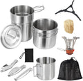 BeGrit Camping Cups Mugs Stainless Steel Camping Pot Food Grade Metal Camping Cookware with Folding Spoon, Vented Lids