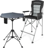 Extra Tall Folding Chairs & Adjustable Height Folding Table Set, Portable Outdoor Bar Table & Foldable Director Chairs with Makeup Pocket for Backyard,Beach,Travel with Storage Bag
