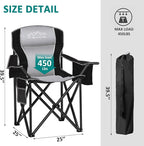 2PCS Folding Camping Chair, Heavy Duty Portable Lawn Chairs with Cooler Bag, Side Pocket & Cup Holder, Folding Chairs for Outside Support 450lbs Black