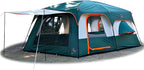 KTT Extra Large Tent 10-12-14 Person(A),Family Cabin Tents,2 Rooms,3 Doors and 3 Windows with Mesh,Straight Wall,Waterproof,Double Layer,Big Tent for Outdoor,Picnic,Camping,Family Gathering
