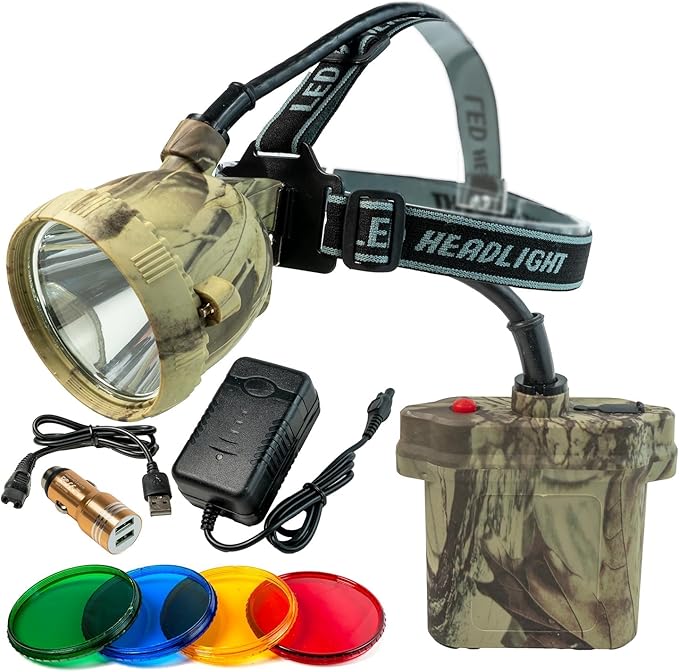 Coon Hunting Lights,Camo LED Hunting Headlamp with 6 Lighting Modes, 4 Powerful LEDs, Rechargeable Headlight Waterproof for Coon, Coyotes, Hog, Predators