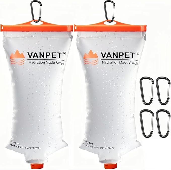 2L Water Bag Compatible with Sawyer Squeeze, Durable TPU Material, BPA & PVC Free, Collapsible Water Container for Camping, Hiking, Fishing or Traveling (2 Pcs)