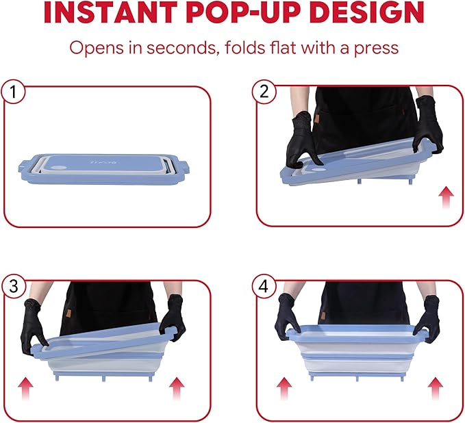 9-IN-1 Collapsible BBQ Prep Tub with Cutting Board, Portable Grill Prep Station with Side Brackets, Lids, Knives, Meat Claws and Drain Rack, Space-Saving for Kitchen, RV, Camping, Blue