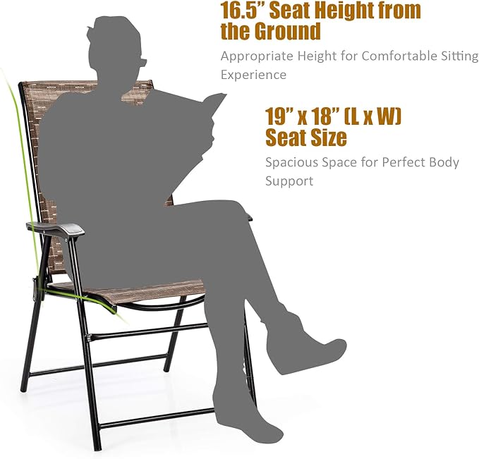 Giantex 2-Pack Patio Dining Chairs, Portable Folding Chairs, Camping Chair with Armrest, Outdoor Dining Chairs for Bistro, Deck, Backyard (2)