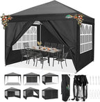COBIZI 10x10 Pop Up Canopy Tent with 4 Sidewalls Party Tents Waterproof UPF 50+ Commercial Instant Outdoor Events Tent for Parties Markets Backyard, Ropes（10 x 10 ft Black